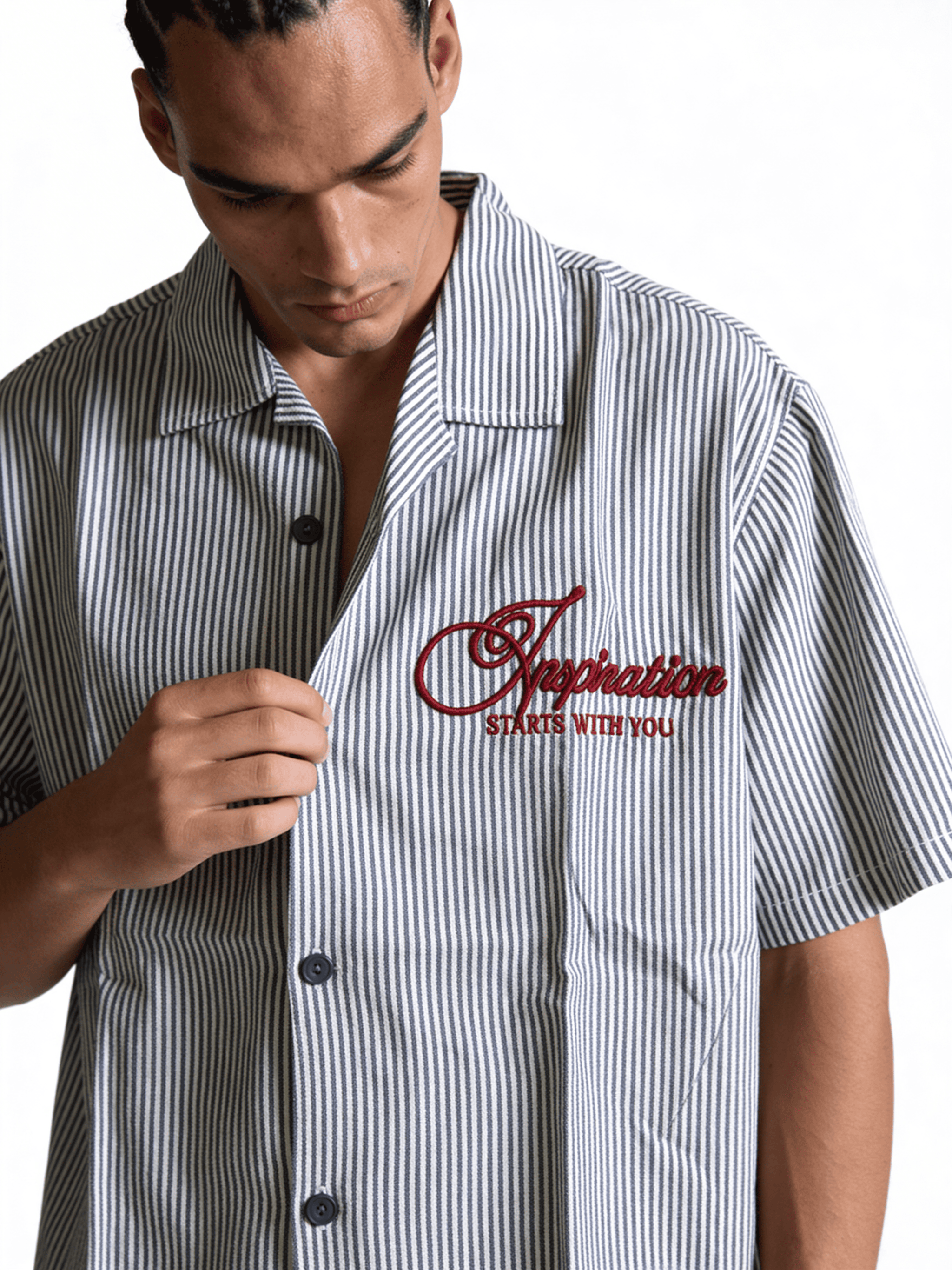Boxy Striped Cotton Graphic Short Sleeve Shirt - jeddah
