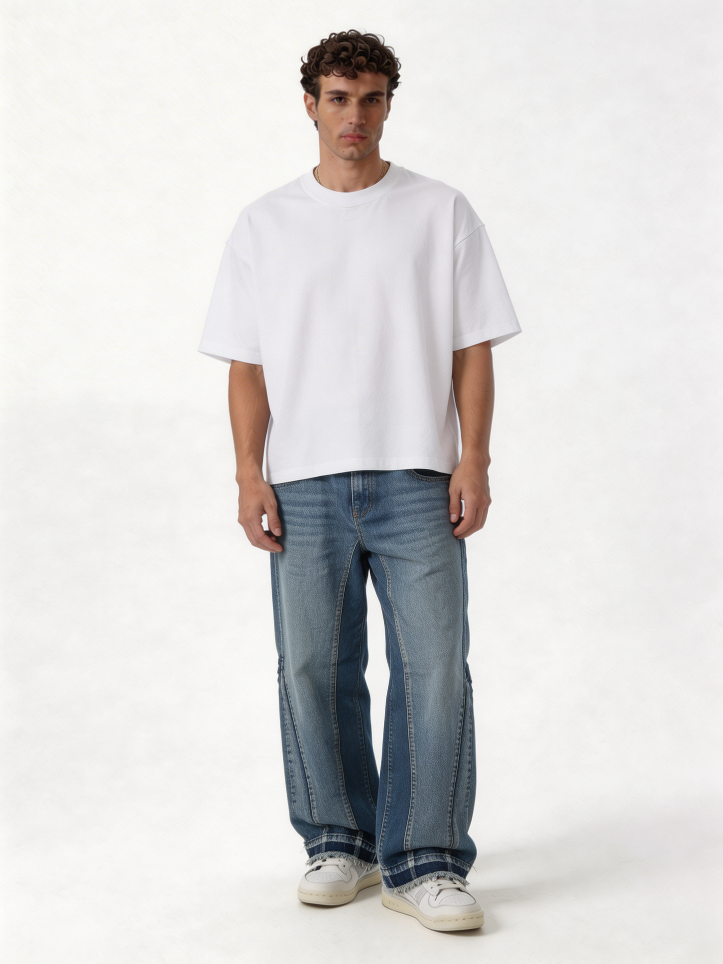 Baggy Panelled Raw-Hem Denim Jeans - cozed