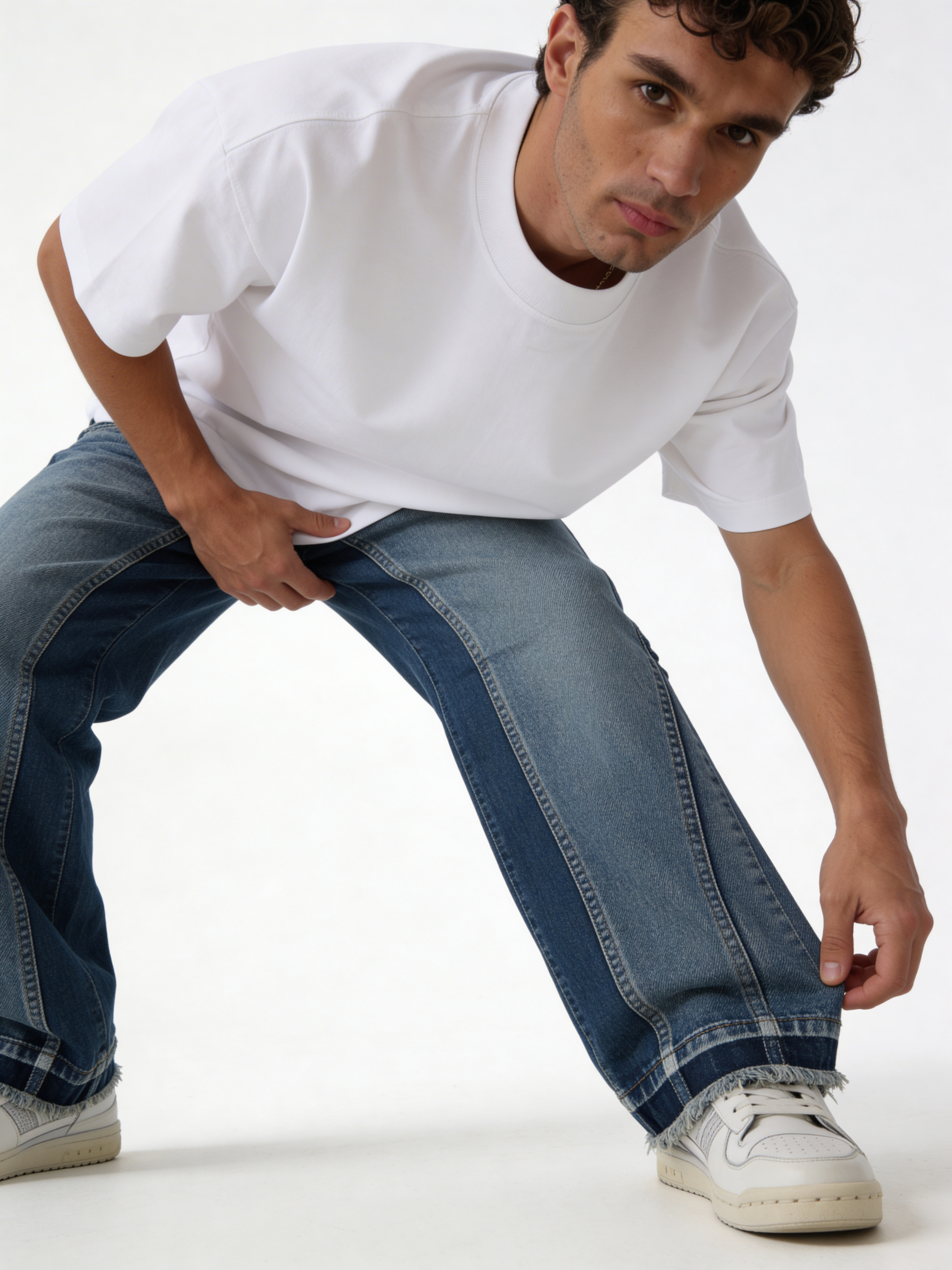 Baggy Panelled Raw-Hem Denim Jeans - cozed