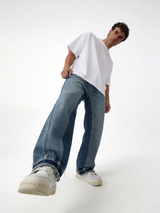 Baggy Panelled Raw-Hem Denim Jeans - cozed