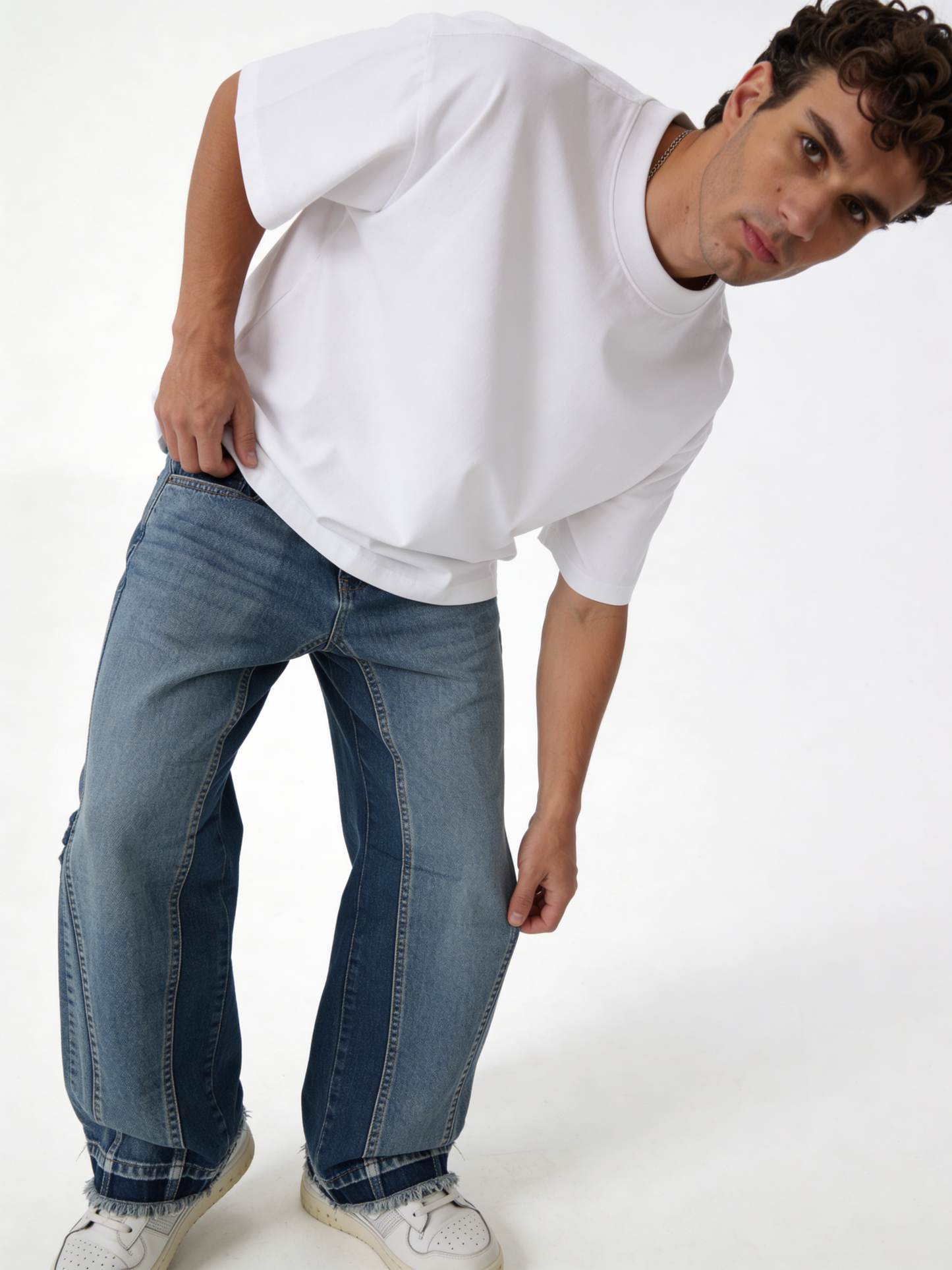 Baggy Panelled Raw-Hem Denim Jeans - cozed