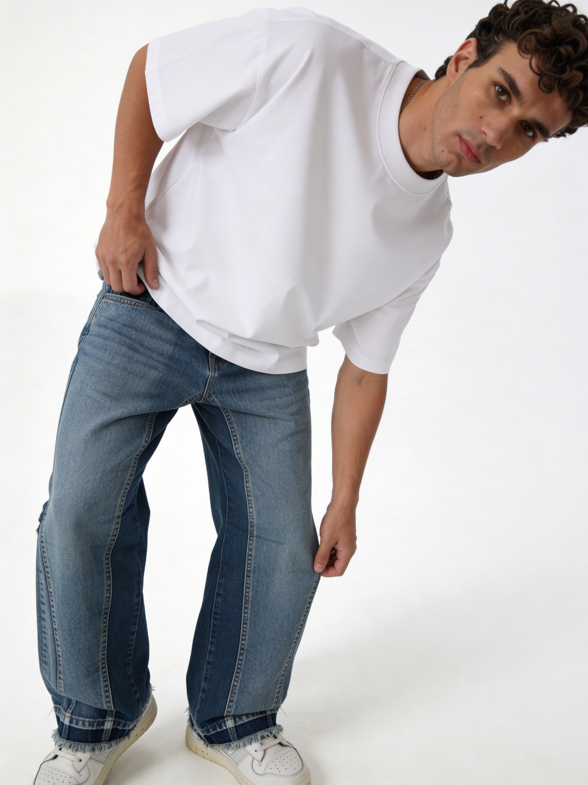 Baggy Panelled Raw-Hem Denim Jeans - cozed