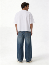 Baggy Panelled Raw-Hem Denim Jeans - cozed
