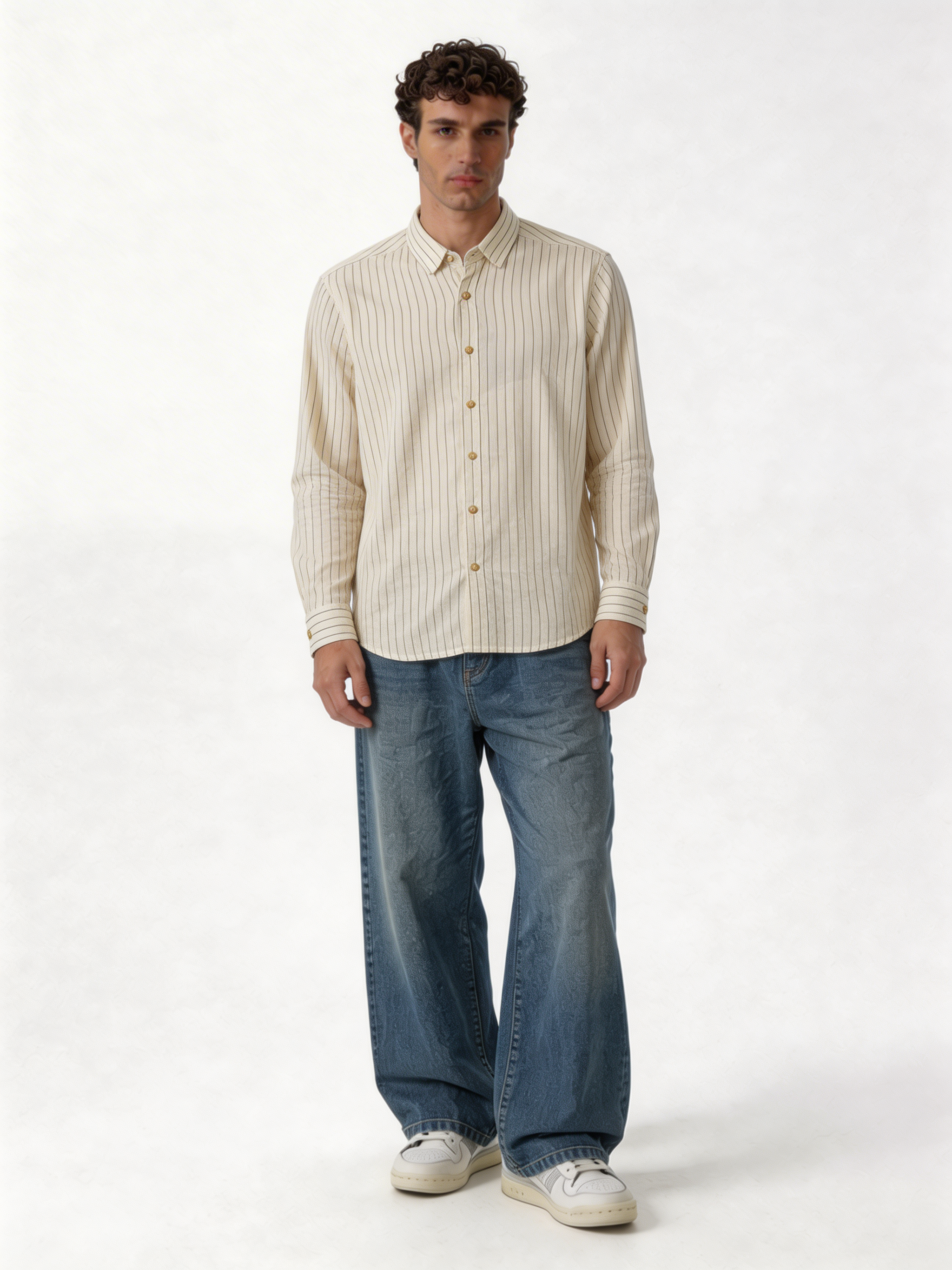 Relaxed-Fit Pinstripe Linen-Cotton Long Sleeve Shirt - lusso