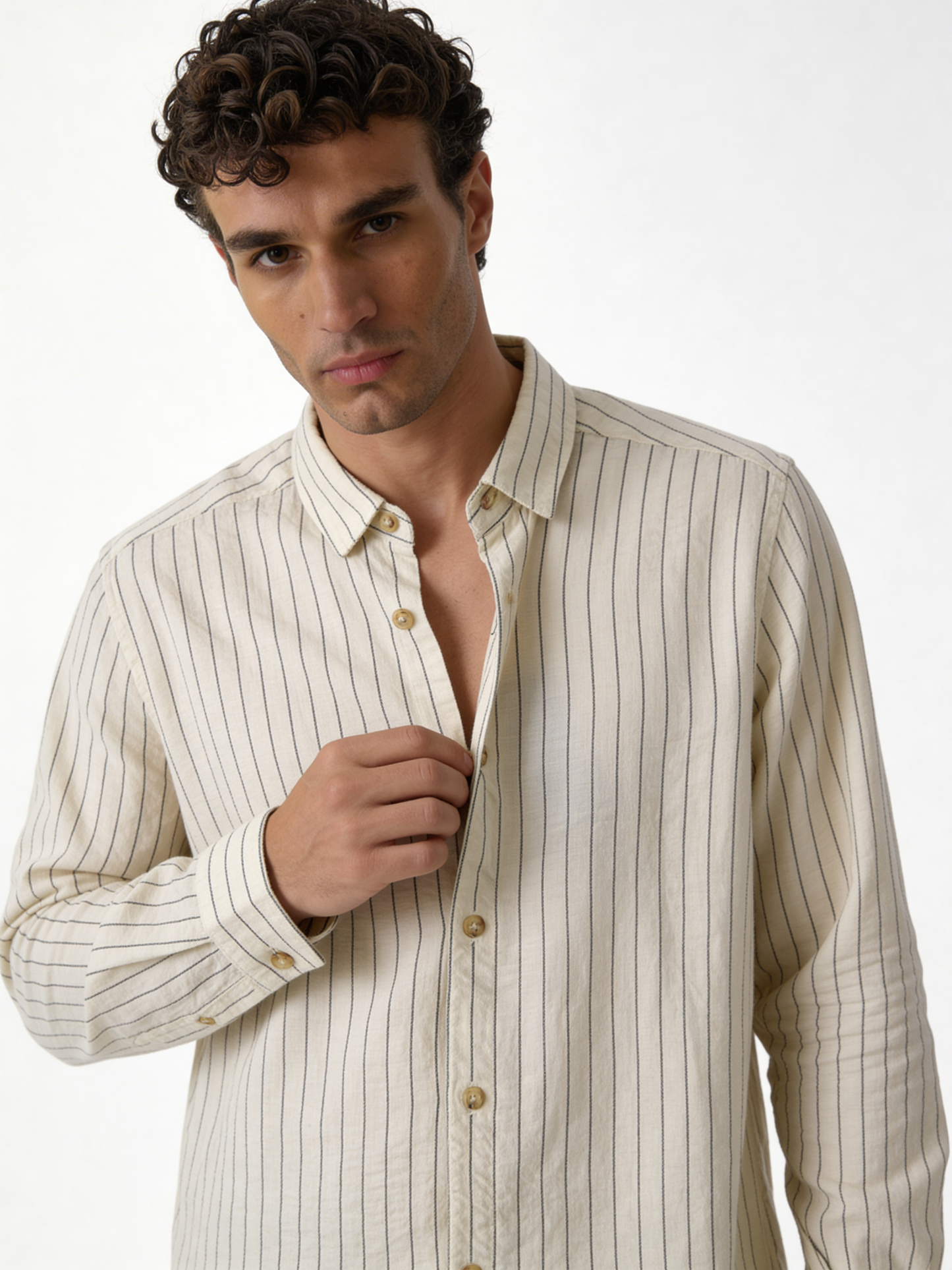 Relaxed-Fit Pinstripe Linen-Cotton Long Sleeve Shirt - lusso