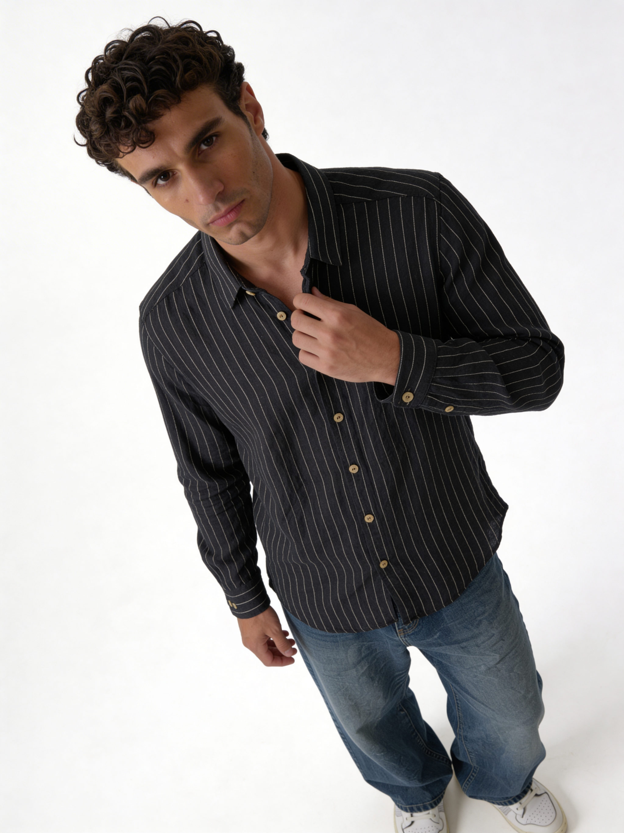 Relaxed-Fit Pinstripe Linen-Cotton Long Sleeve Shirt - lusso