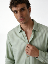 Relaxed-Fit Pinstripe Linen-Cotton Long Sleeve Shirt - lusso