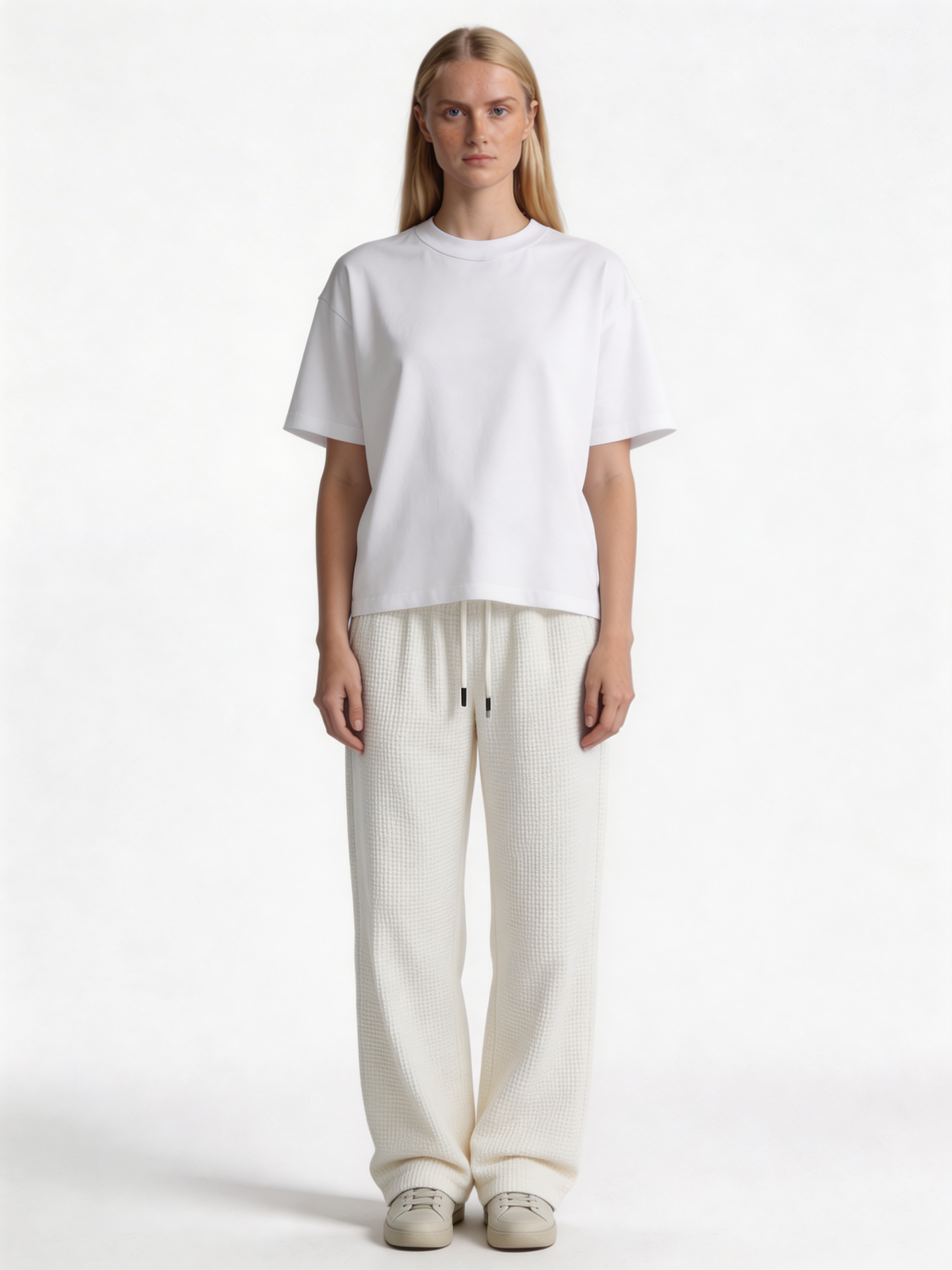 Relaxed Wide-Leg Waffle Knit Sweatpants - unbranded