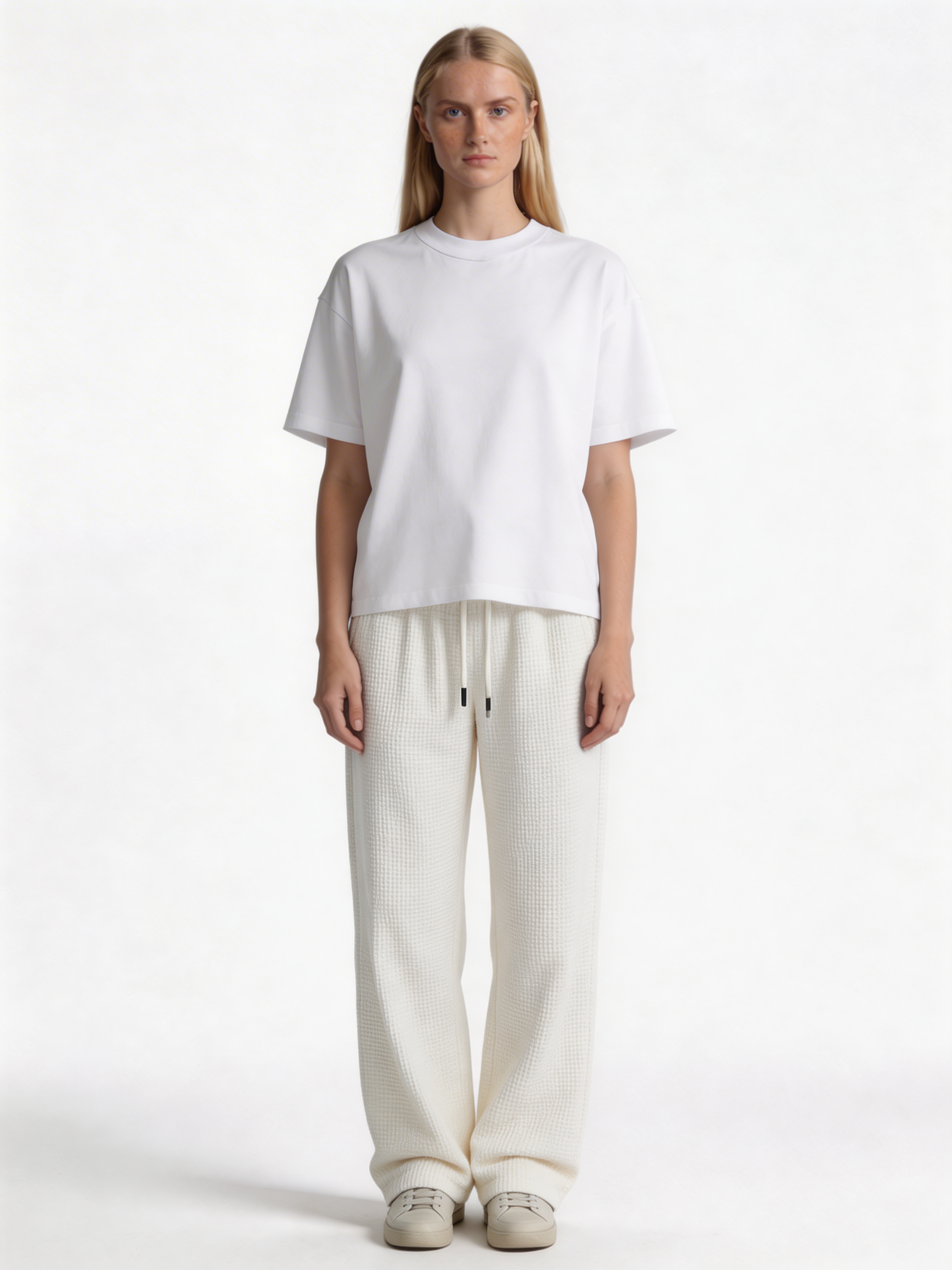 Relaxed Wide-Leg Waffle Knit Sweatpants - unbranded