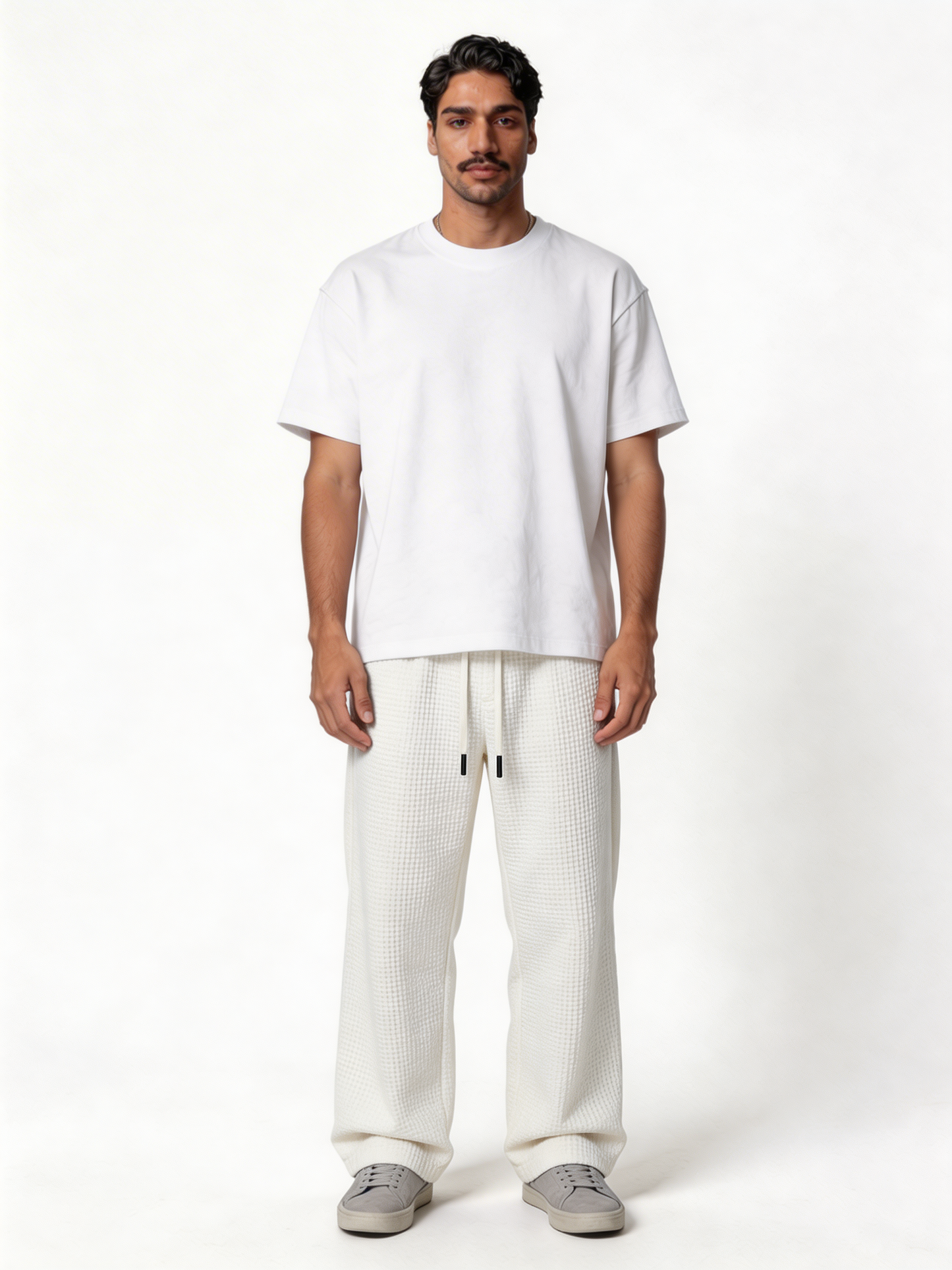 Relaxed Wide-Leg Waffle Knit Sweatpants - unbranded