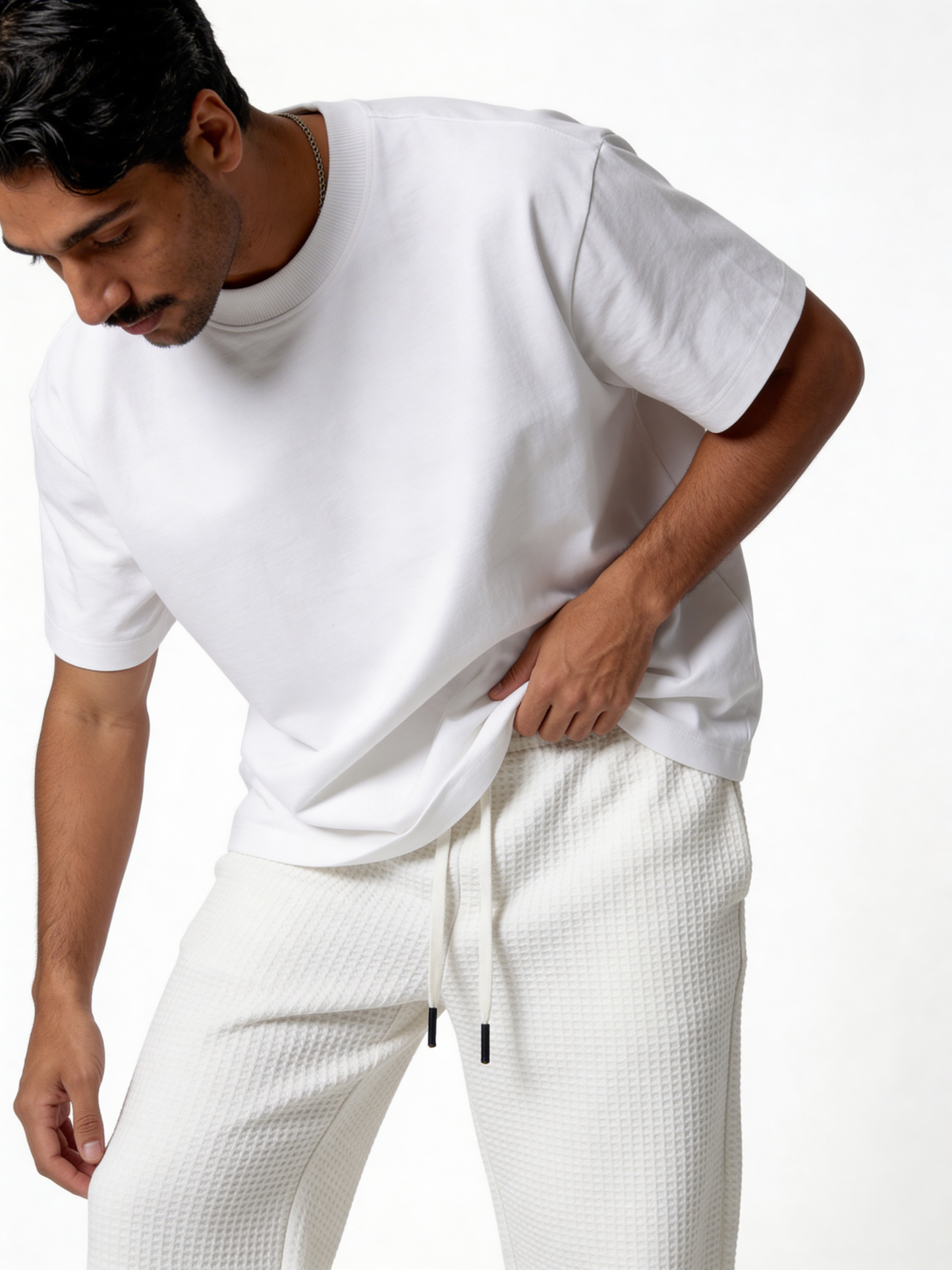 Relaxed Wide-Leg Waffle Knit Sweatpants - unbranded
