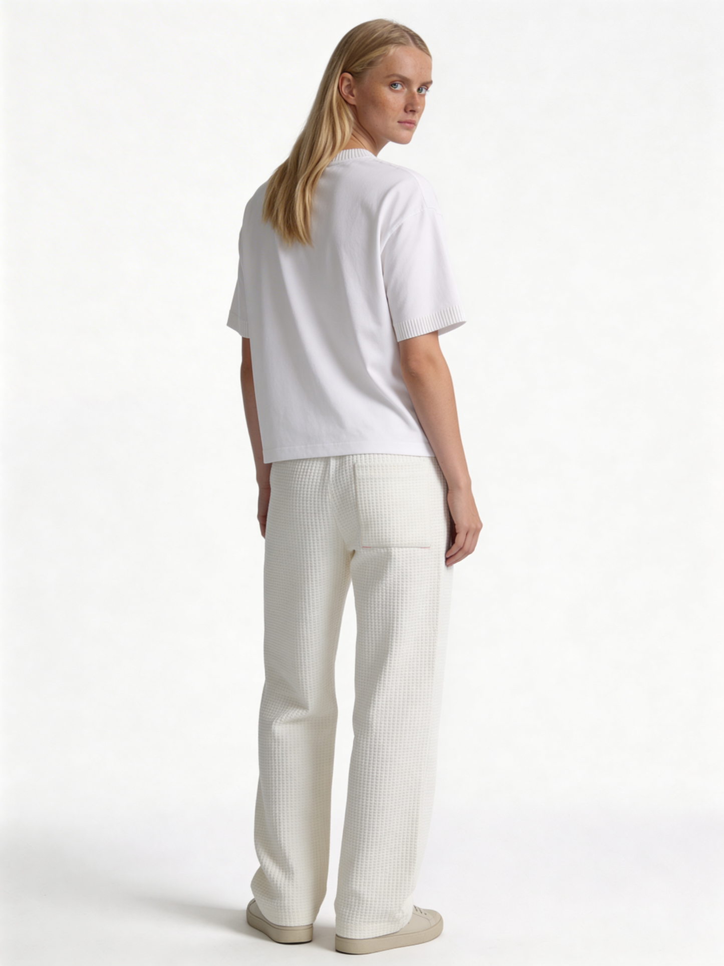 Relaxed Wide-Leg Waffle Knit Sweatpants - unbranded