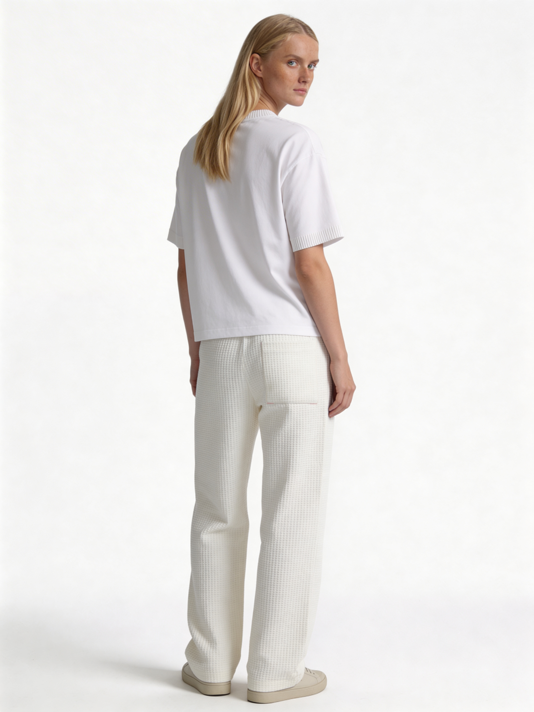 Relaxed Wide-Leg Waffle Knit Sweatpants - unbranded