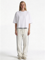 Relaxed Wide-Leg Contrast-Tape Cotton Blend Sweatpants - unbranded
