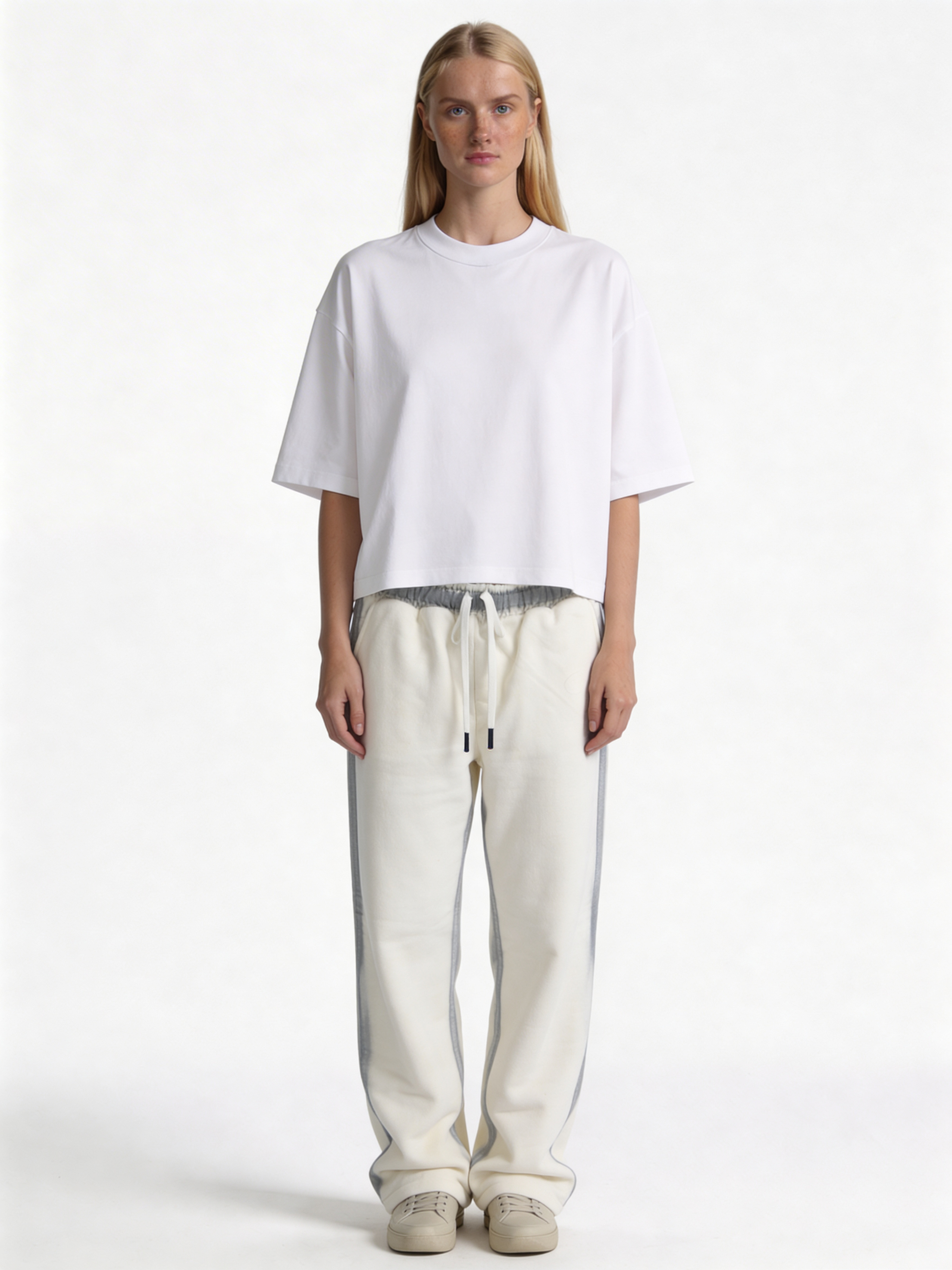 Relaxed Wide-Leg Contrast-Tape Cotton Blend Sweatpants - unbranded