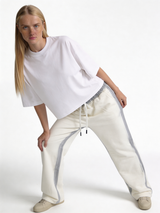 Relaxed Wide-Leg Contrast-Tape Cotton Blend Sweatpants - unbranded