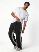 Relaxed Wide-Leg Contrast-Tape Cotton Blend Sweatpants - unbranded