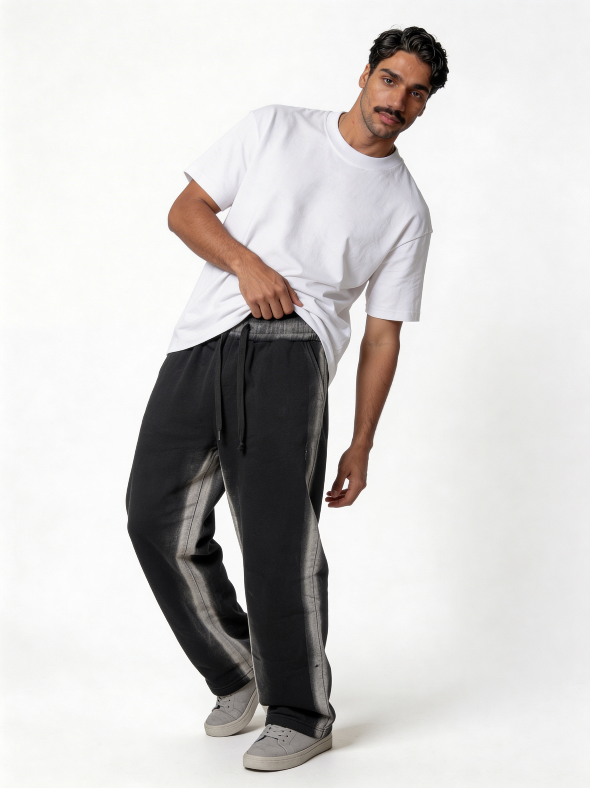 Relaxed Wide-Leg Contrast-Tape Cotton Blend Sweatpants - unbranded