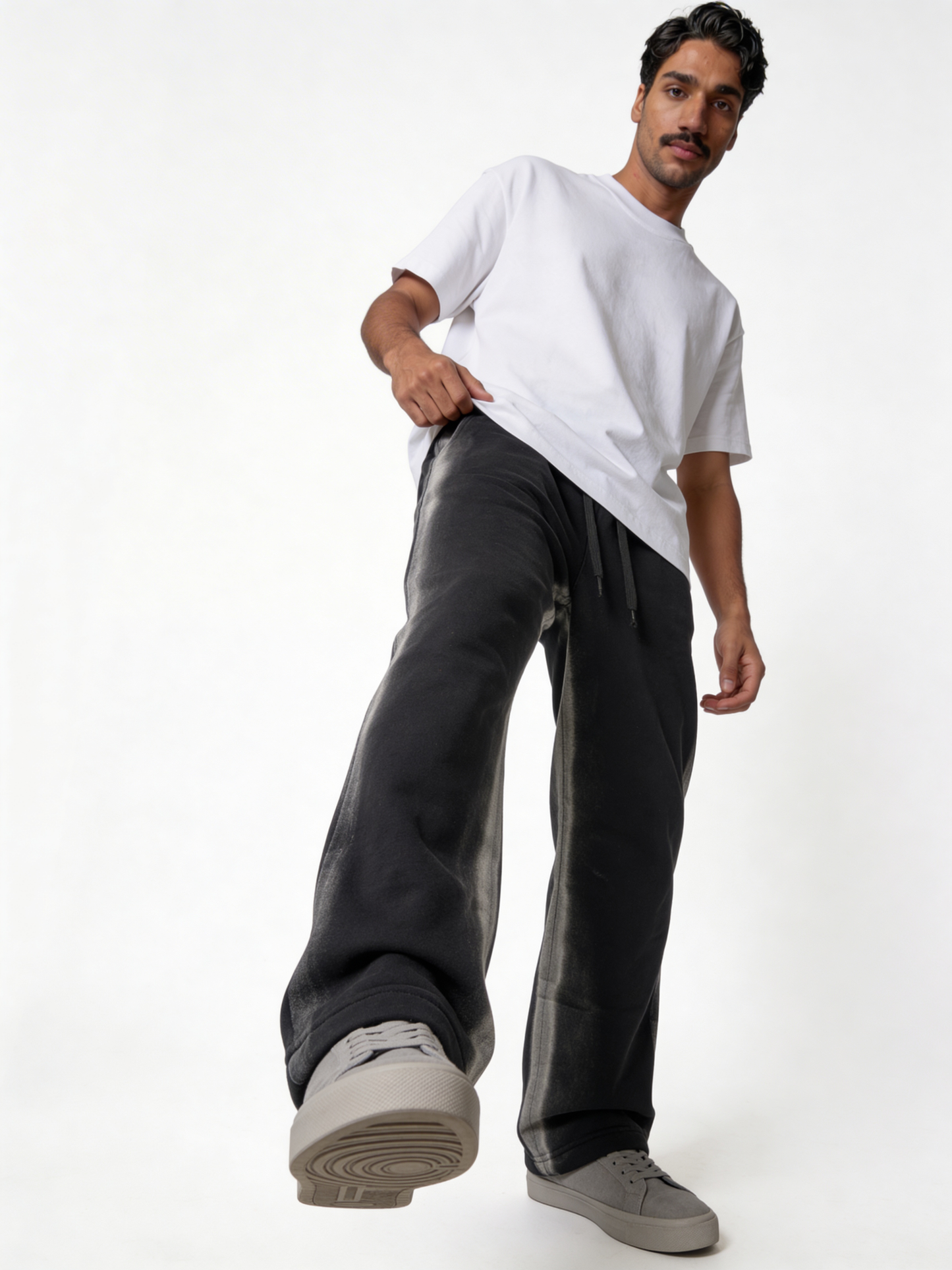 Relaxed Wide-Leg Contrast-Tape Cotton Blend Sweatpants - unbranded
