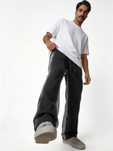 Relaxed Wide-Leg Contrast-Tape Cotton Blend Sweatpants - unbranded