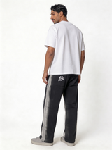 Relaxed Wide-Leg Contrast-Tape Cotton Blend Sweatpants - unbranded