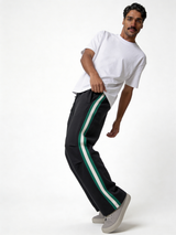 Relaxed Wide-Leg Side-Stripe Cotton Blend Sweatpants - unbranded