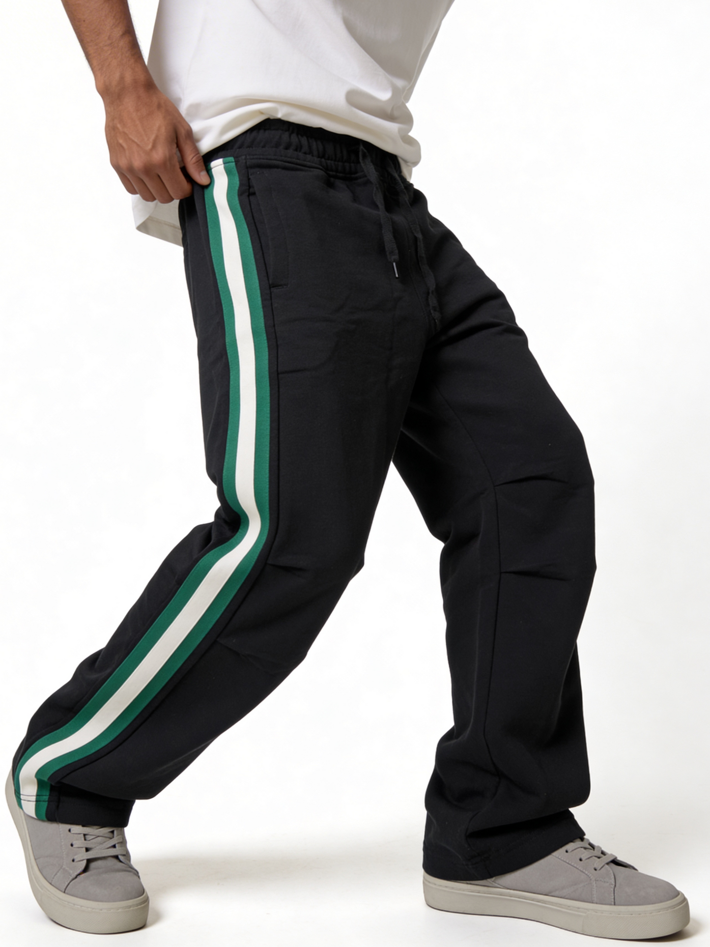 Relaxed Wide-Leg Side-Stripe Cotton Blend Sweatpants - unbranded