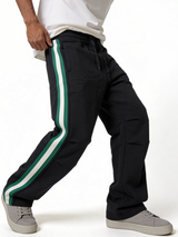 Relaxed Wide-Leg Side-Stripe Cotton Blend Sweatpants - unbranded