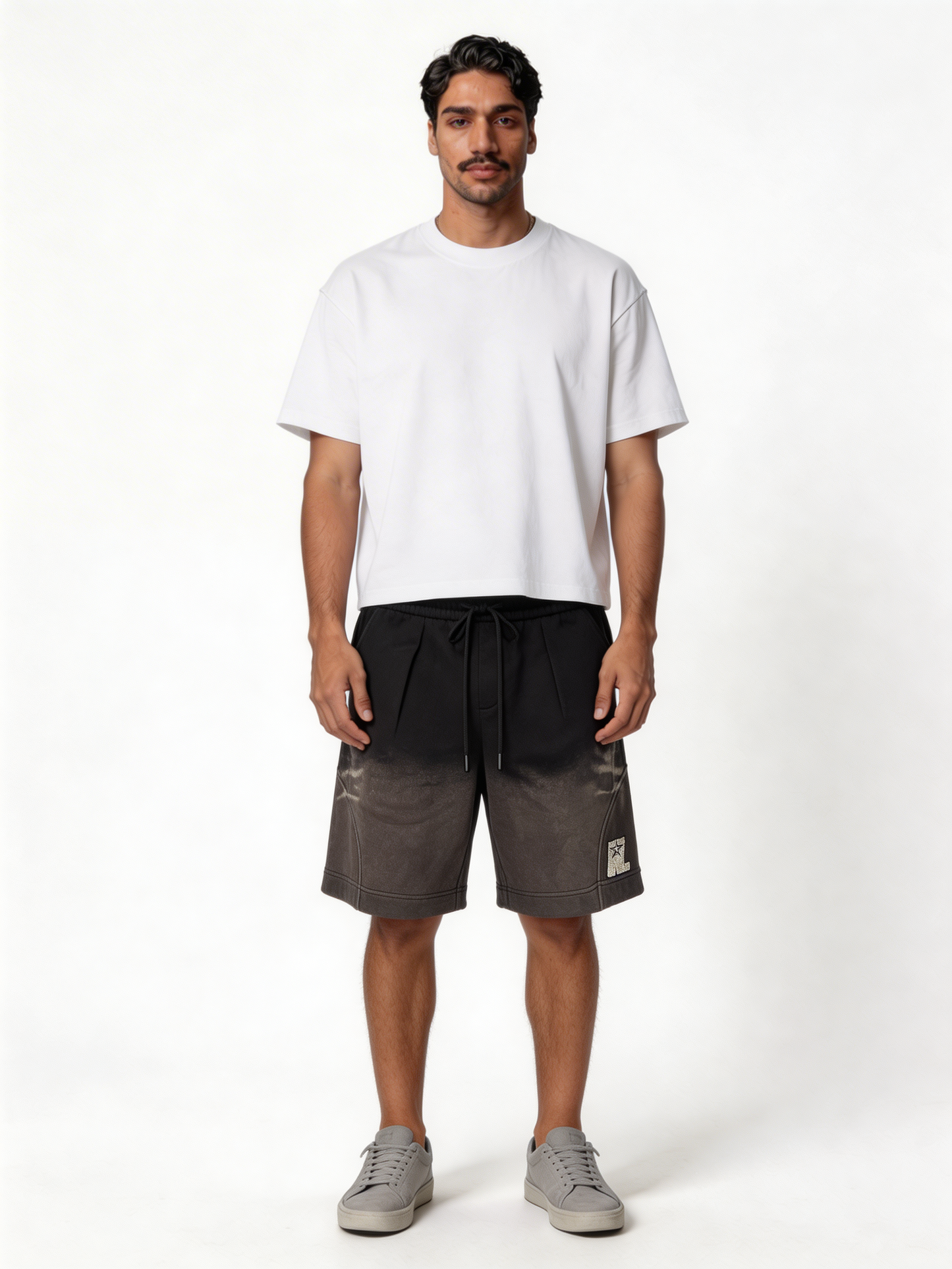 Oversized Degradé Cotton Fleece Shorts - unbranded