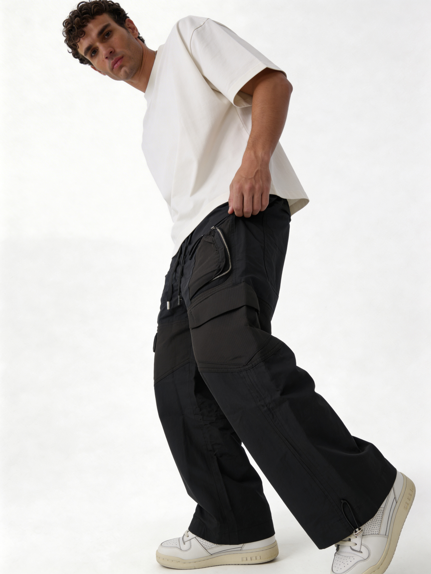 Relaxed Wide-Leg Technical Nylon Cargo Pants - unbranded