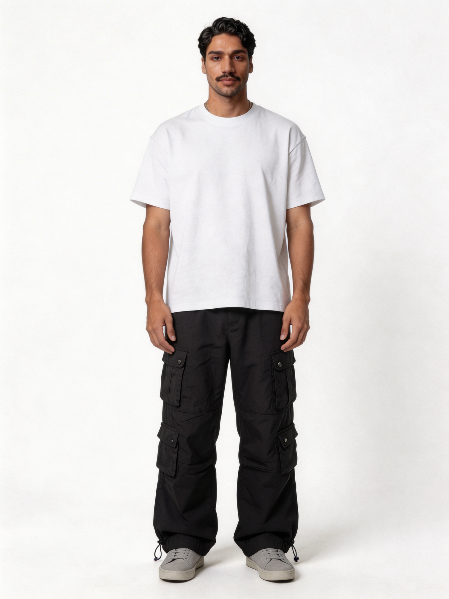 Relaxed Wide-Leg Technical Nylon Multi-Pocket Cargo Pants - unbranded