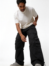 Relaxed Wide-Leg Technical Nylon Multi-Pocket Cargo Pants - unbranded