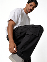 Relaxed Wide-Leg Technical Nylon Multi-Pocket Cargo Pants - unbranded