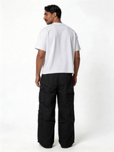 Relaxed Wide-Leg Technical Nylon Multi-Pocket Cargo Pants - unbranded