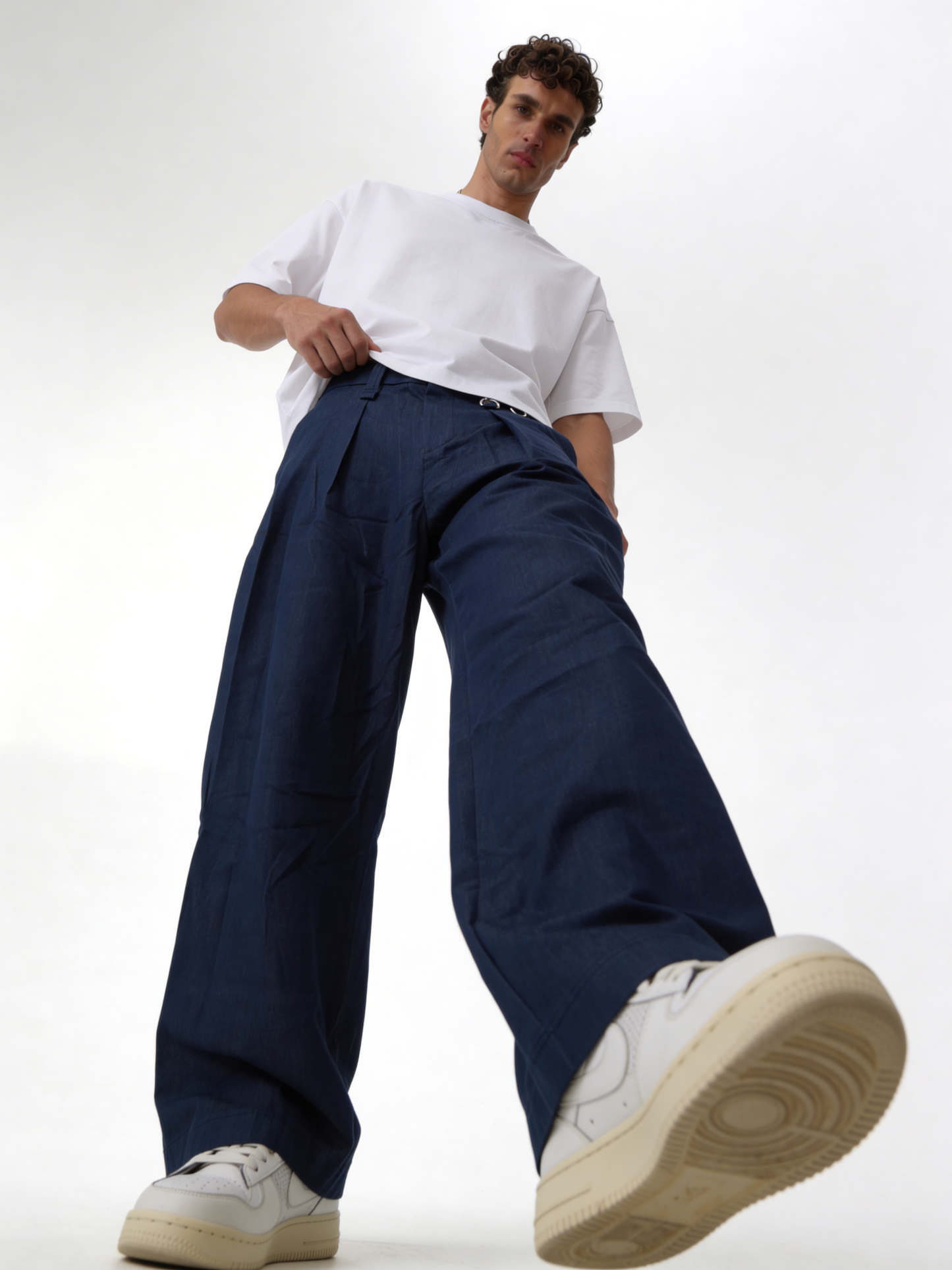 Relaxed Wide-Leg Pleated Cotton Trousers - unbranded