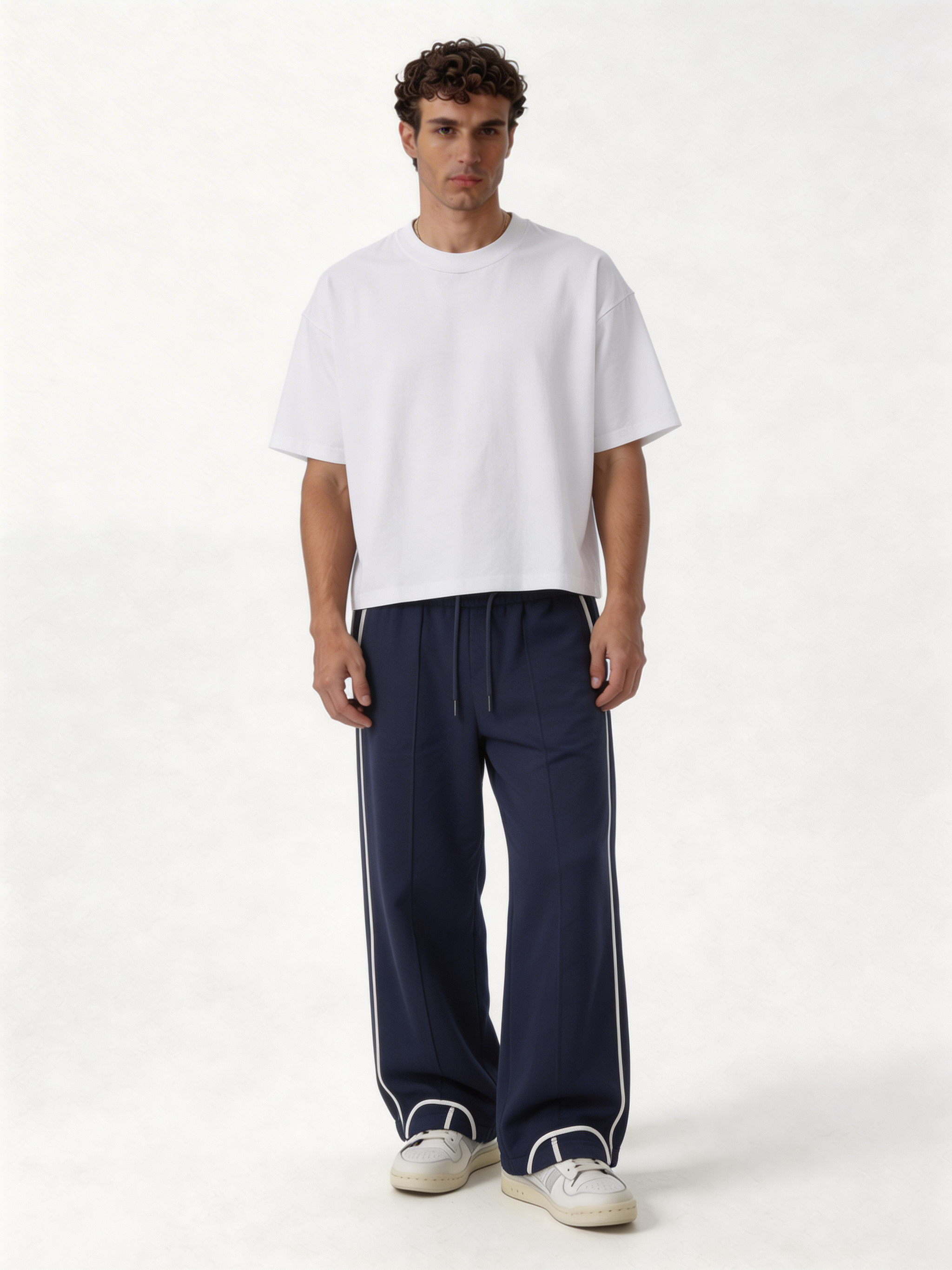 Relaxed Wide-Leg Piped Cotton Blend Sweatpants - unbranded