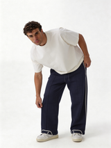 Relaxed Wide-Leg Piped Cotton Blend Sweatpants - unbranded