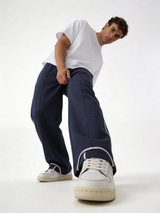 Relaxed Wide-Leg Piped Cotton Blend Sweatpants - unbranded