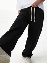 Relaxed Wide-Leg Cotton Blend Sweatpants - unbranded