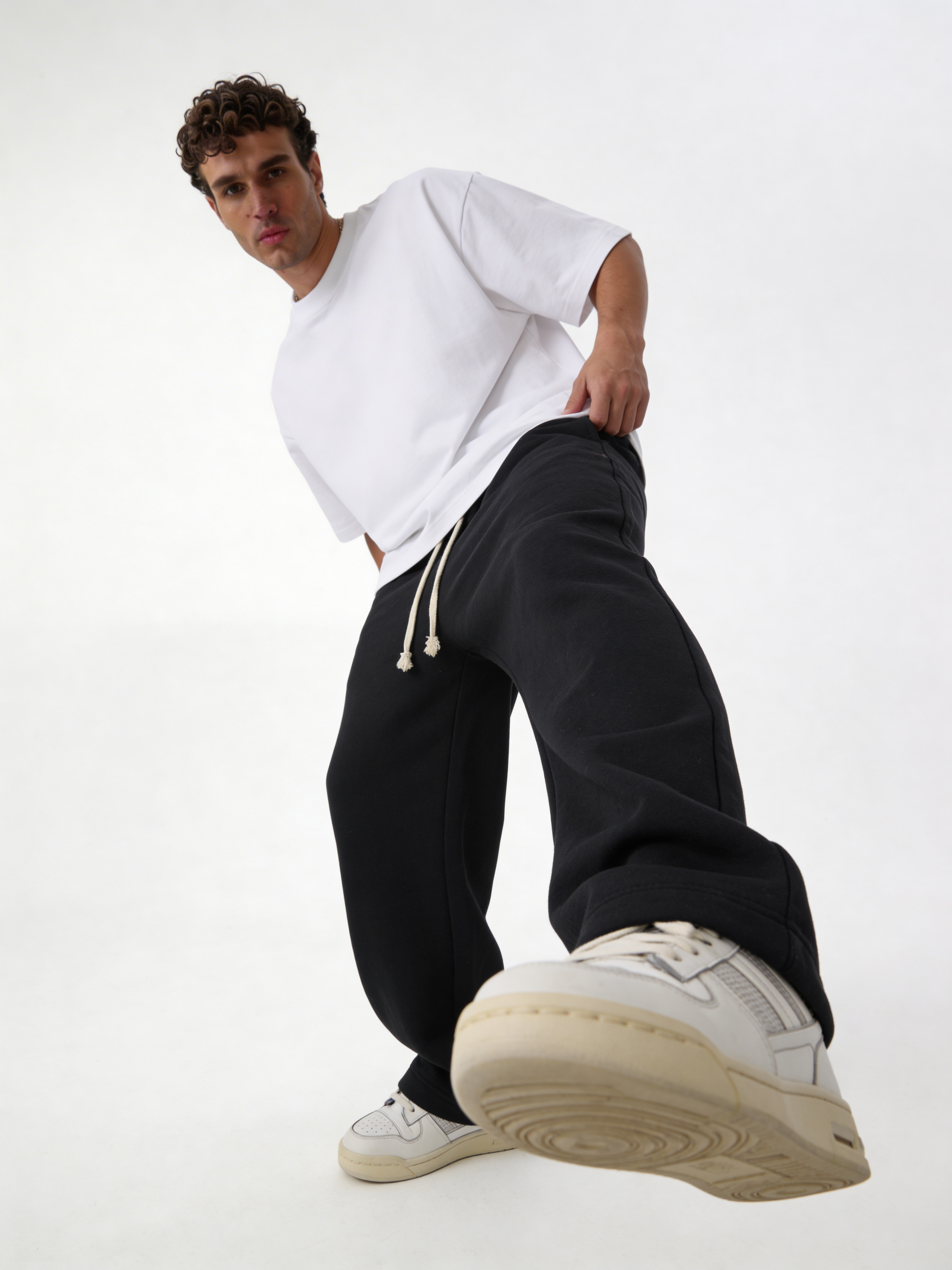 Relaxed Wide-Leg Cotton Blend Sweatpants - unbranded