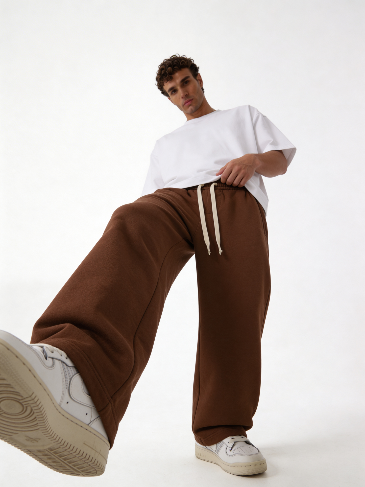 Relaxed Wide-Leg Cotton Blend Sweatpants - unbranded