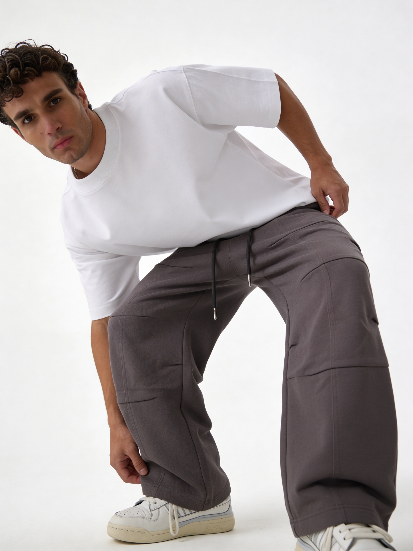 Relaxed Wide-Leg Multi-Panel Cotton Blend Sweatpants - unbranded