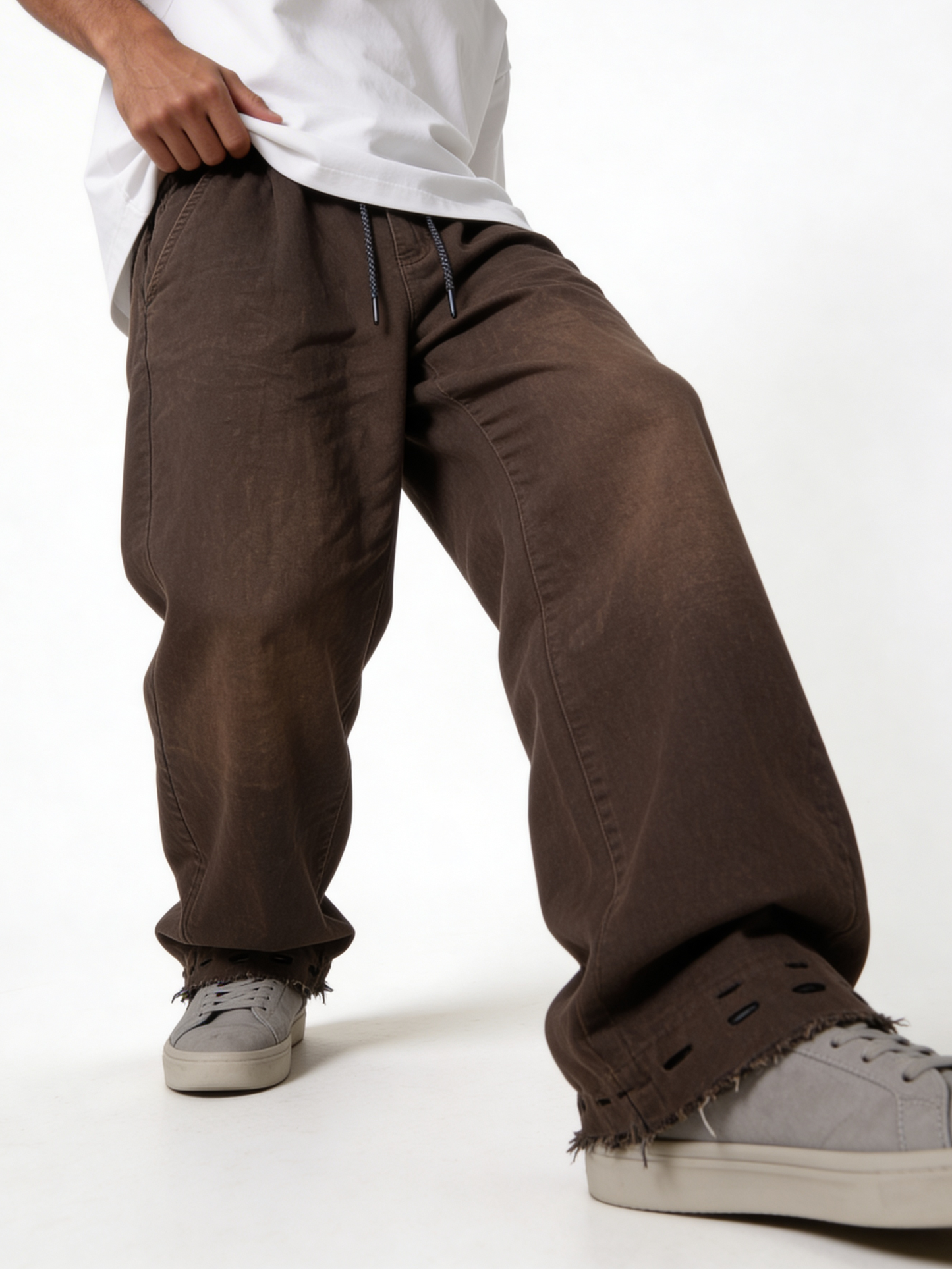 Relaxed Wide-Leg Distressed Cotton Canvas Trousers - unbranded