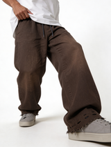 Relaxed Wide-Leg Distressed Cotton Canvas Trousers - unbranded