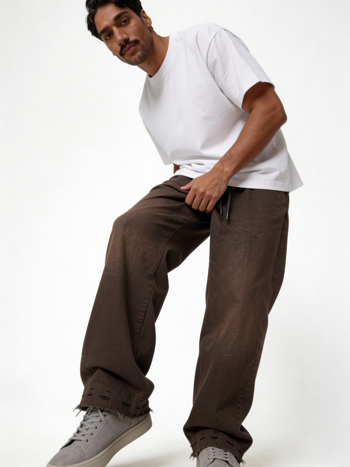 Relaxed Wide-Leg Distressed Cotton Canvas Trousers - unbranded