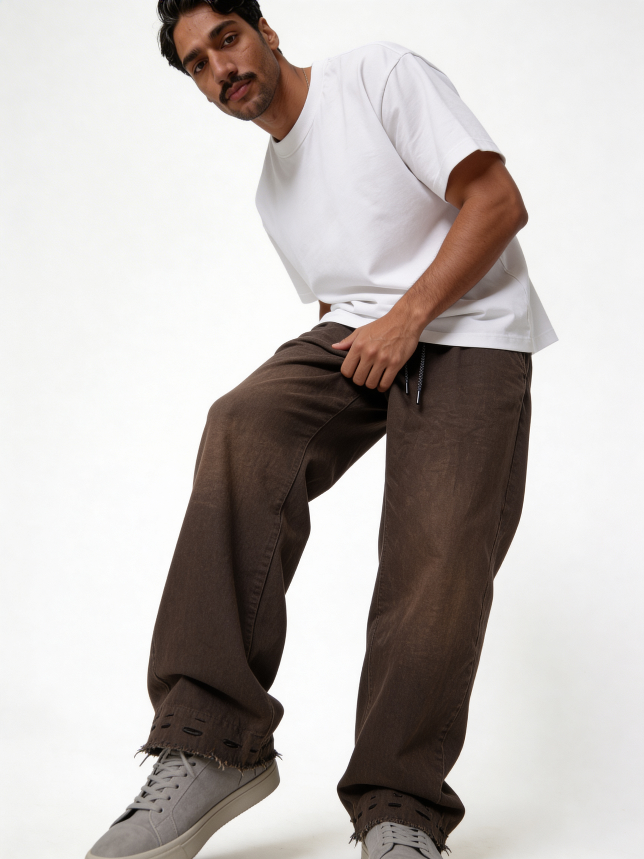 Relaxed Wide-Leg Distressed Cotton Canvas Trousers - unbranded