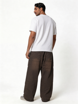 Relaxed Wide-Leg Distressed Cotton Canvas Trousers - unbranded