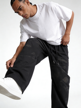 Relaxed Wide-Leg Acid-Washed Cotton Canvas Trousers - unbranded