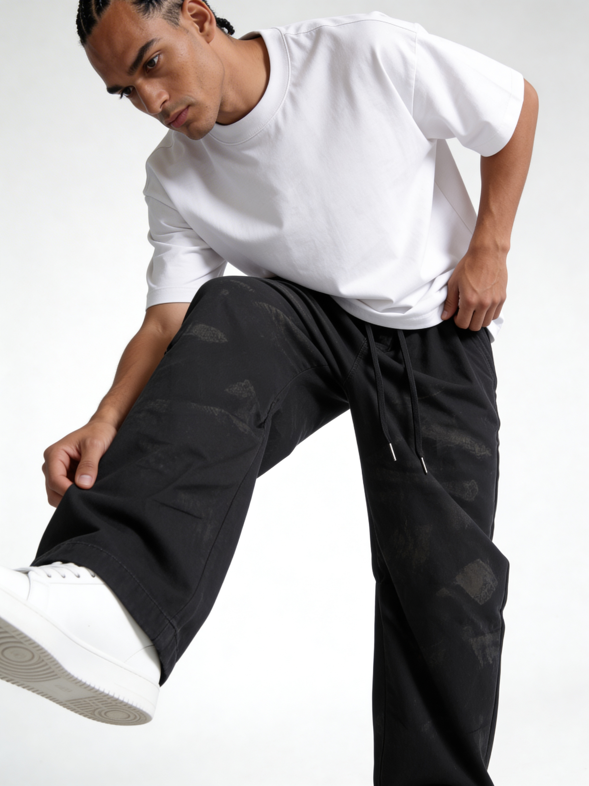 Relaxed Wide-Leg Acid-Washed Cotton Canvas Trousers - unbranded