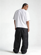 Relaxed Wide-Leg Acid-Washed Cotton Canvas Trousers - unbranded